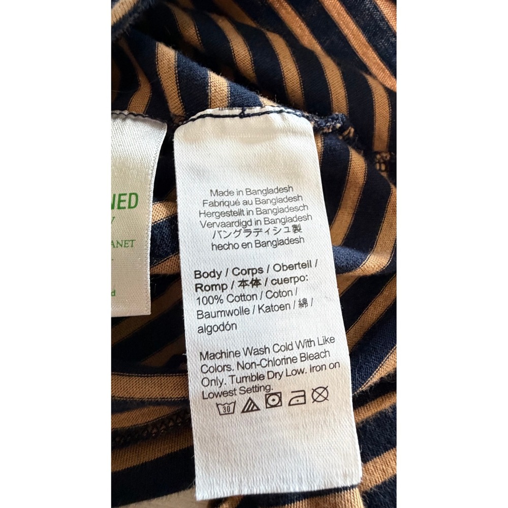 J.Crew Re-Imagined Navy Camel Striped Turtleneck Top L 100% Cotton - Picture 8 of 9